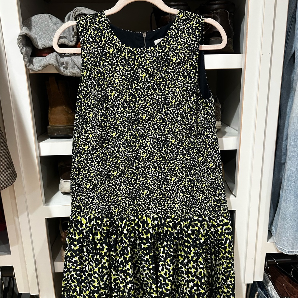 LOFT Black and Neon Yellow Patterned Sleeveless Mini Dress